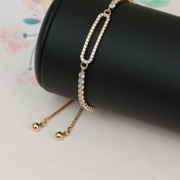 Elegant Rose Gold A-Bracelet with Sparkling Cubic Zirconia Accents, XPAB0649 - Picture 3 of 12